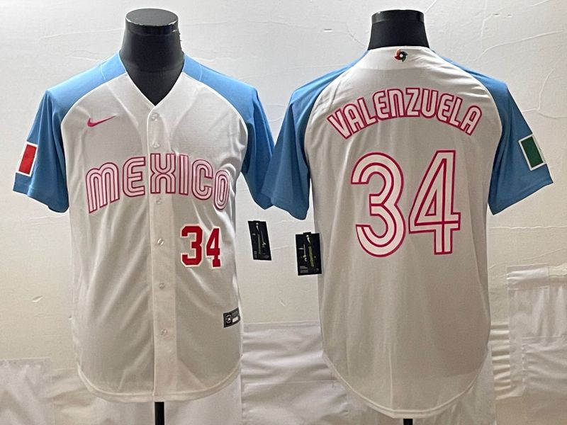 Men 2023 World Cub Mexico #34 Valenzuela White blue Nike MLB Jersey4->women mlb jersey->Women Jersey